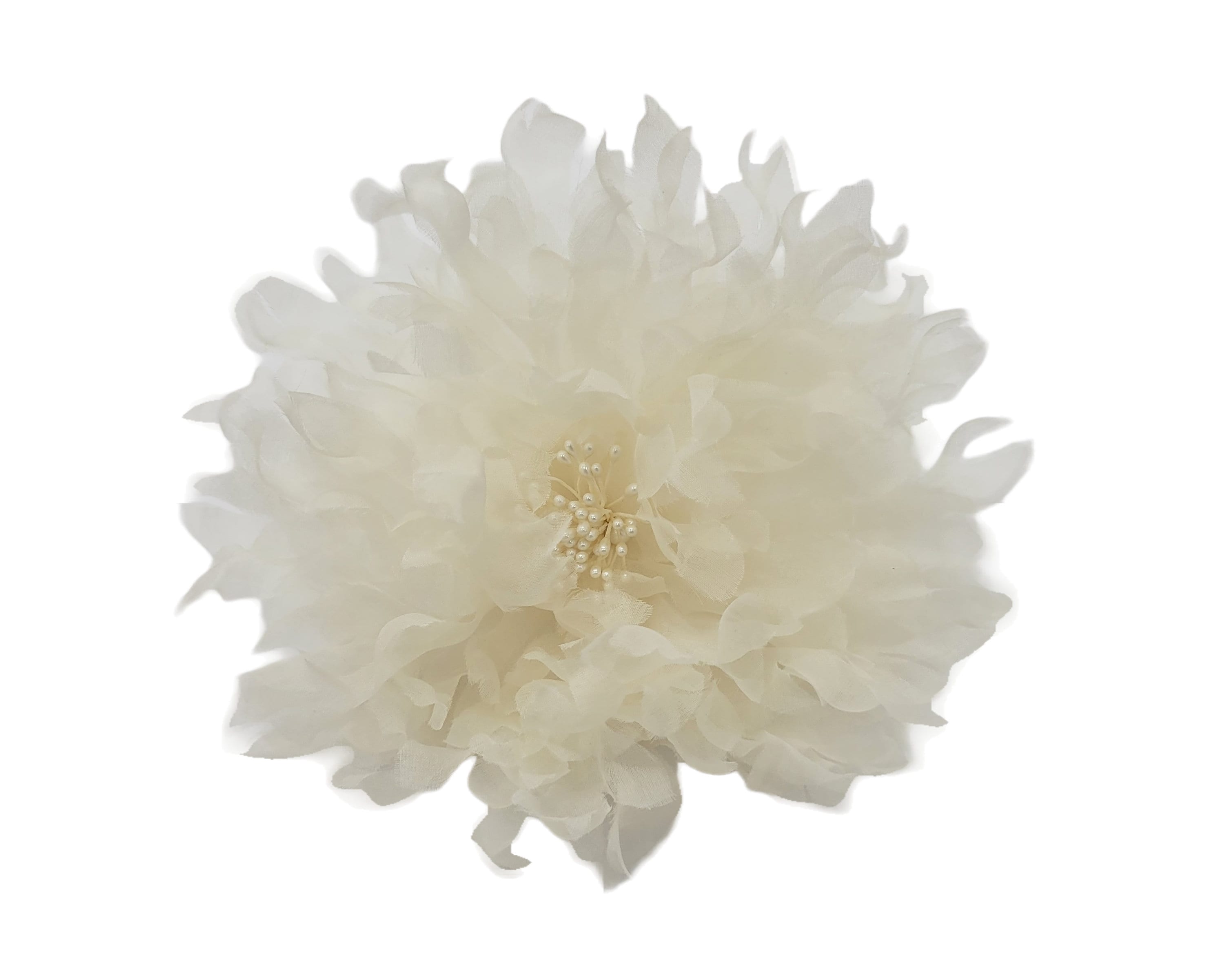 M&S Schmalberg 7" Light Ivory Silk Organza Jagged Wedding Flower Brooch - Made in USA  (Bridal Flower)