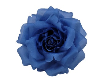 M&S Schmalberg 3.5" Cornflower Blue Silk Rose Fabric Flower Artificial Brooch Pin - Made in USA