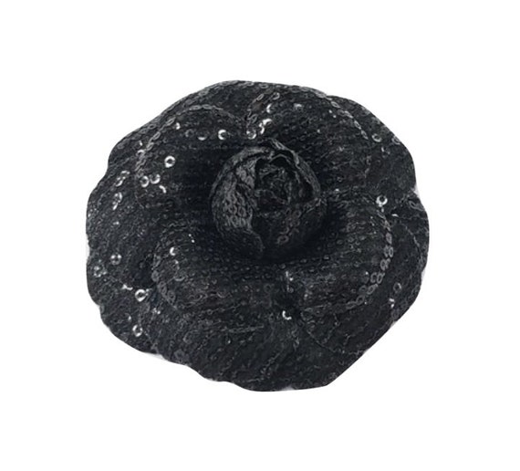 M&S Schmalberg 4 Black Sequin Camellia Fabric Flower 