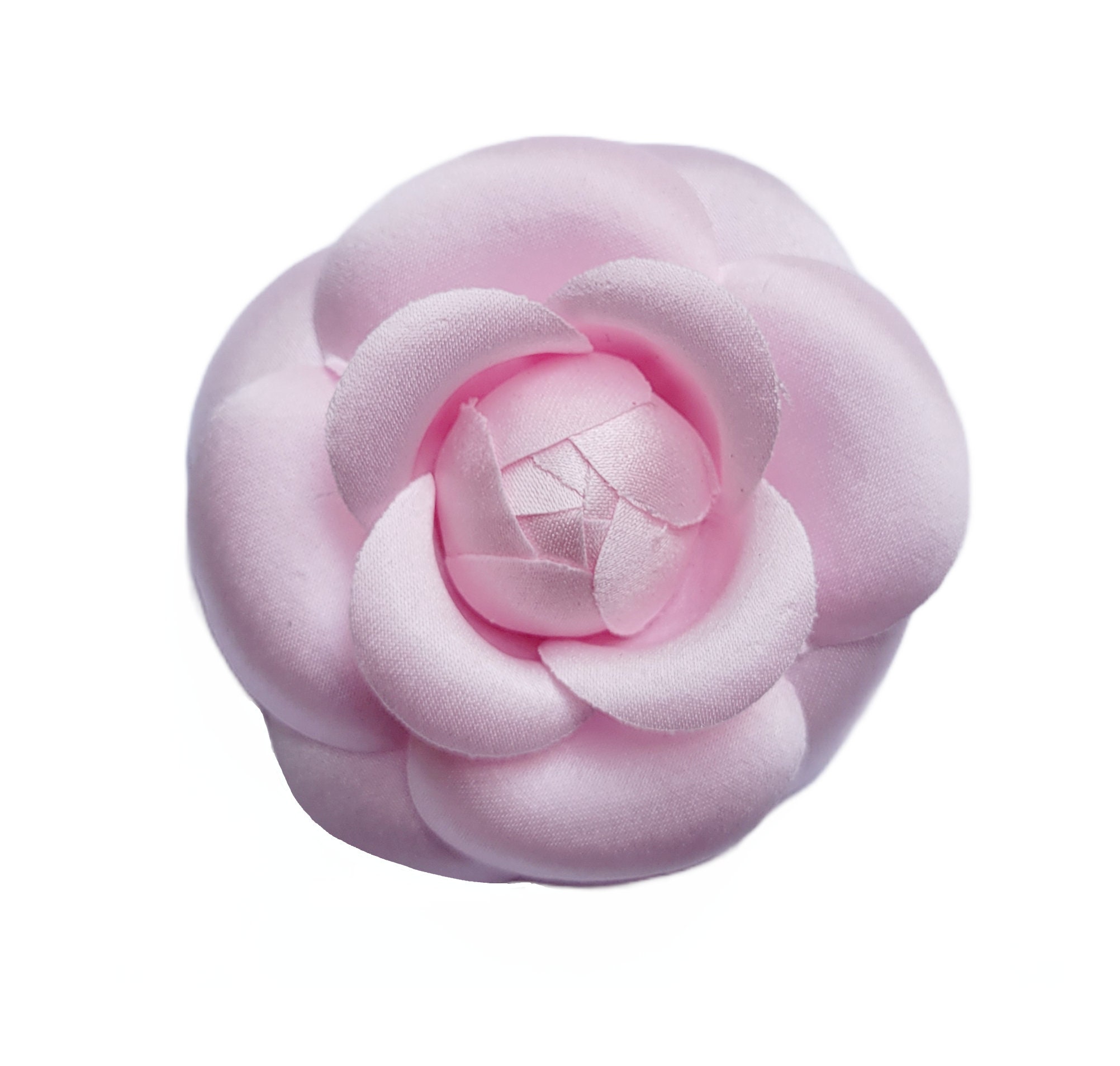 M&S Schmalberg 3" Classic Camellia Brooch Pin Fabric Flower Pin Pink Made in USA