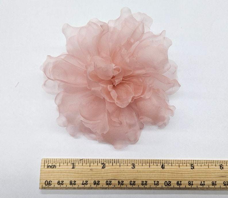 M&S Schmalberg 4.5 Light Blush Pink Flower Gardenia Flower Silk Organza Millinery Fabric Flower Brooch Pin image 2