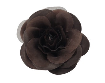 M&S Schmalberg 4" Chocolate Brown Silk Organze Rose Flower Brooch Pin - Made in USA