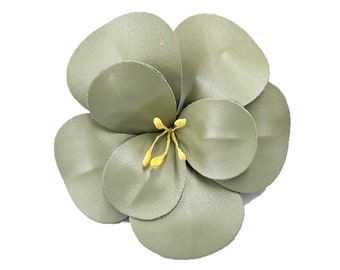 M&S Schmalberg 5" Hibiscus Flower Faux Leather Cream Ivory Bone Color Flower Brooch Pin - Made in USA