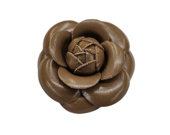M&S Schmalberg 3" Classic Camellia - Chocolate Brown Leather Camellia Flower Brooch Pin