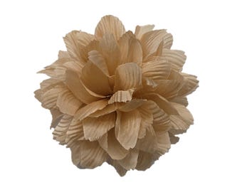 M&S Schmalberg 4" Champagne Pale Beige Chrysanthemum Flower Brooch Pin Mum - Made in USA