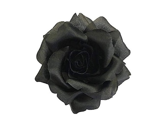 M&S Schmalberg 3.5" Black Silk Rose Flower Brooch Pin - Made in USA