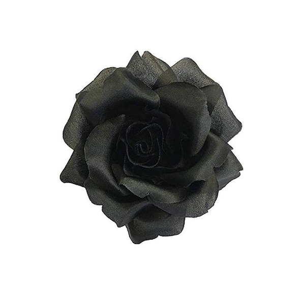 M&S Schmalberg 3.5" Black Silk Rose Flower Brooch Pin - Made in USA