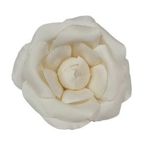 M&S Schmalberg 4" Light Ivory Off White Silk Satin Camellia Fabric Flower Pin Brooch - Made in USA