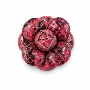Pink Python Camellia Flower Brooch Pin 2" Real Snakeskin Leather M&S Schmalberg Handmade USA