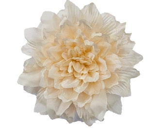 M&S Schmalberg 6" Modern Dahlia Couture Cream Ivory Silk Flower Brooch Pin