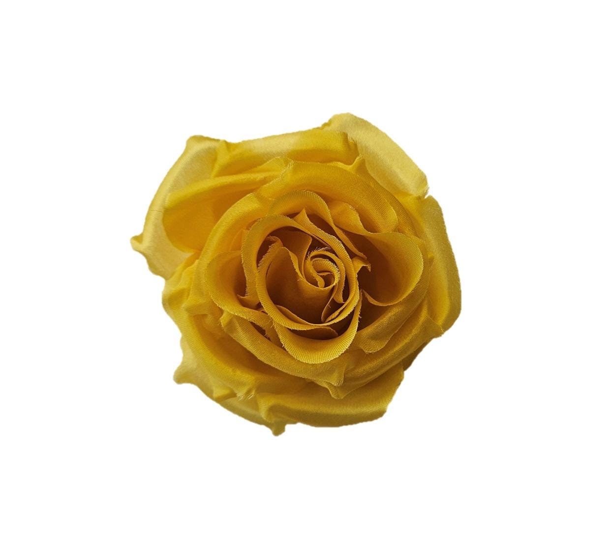 Broche con flor de rosa de seda amarilla de 3,5" de M&S Schmalberg, fabricado en EE. UU.
