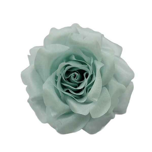 M&S Schmalberg 3.5" Frost Mint Silk Rose Fabric Flower Artificial Brooch Pin - Made in USA