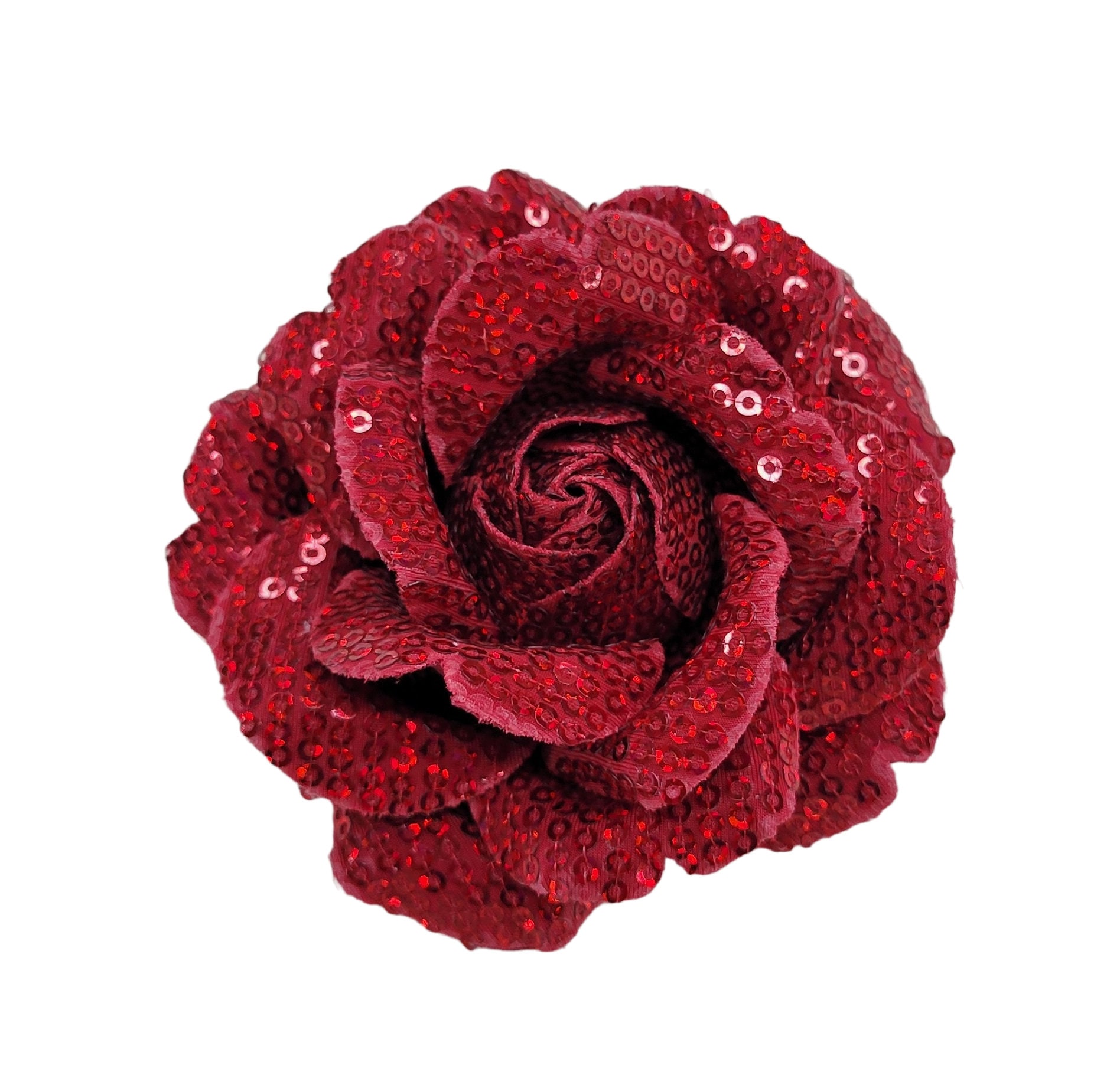 M&S Schmalberg 3.5" Red Rose Flower Sparkly Sequin and Silk Backing Brooch Pin, Hand-Made in NYC