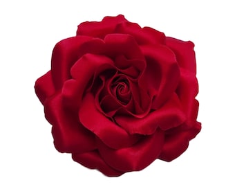 M&S Schmalberg 3.5" Red Satin Rose Flower Brooch Pin - Made in USA