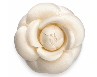 Chanel White Camellia Brooch Bridal Silk Flower Pin With Box