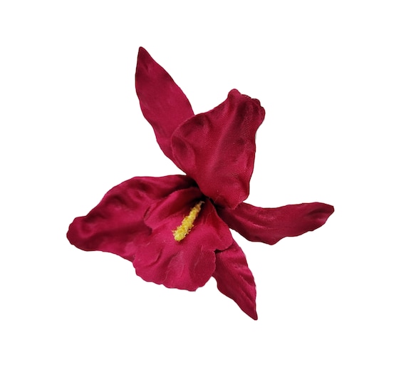 M&S Schmalberg 3" Magenta Tropical Iris Lily Artificial Fabric Flower Brooch Pin - Hand Made in NY