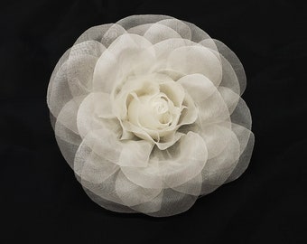 M&S Schmalberg 4" Silk Organza Rose Wedding Flower Hair-Clip - Made in USA  (Bridal Flower)