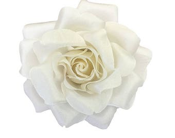 M&S Schmalberg 3.5" Light Ivory Silk Satin Faced Rose with Alligator Clip - Made in USA