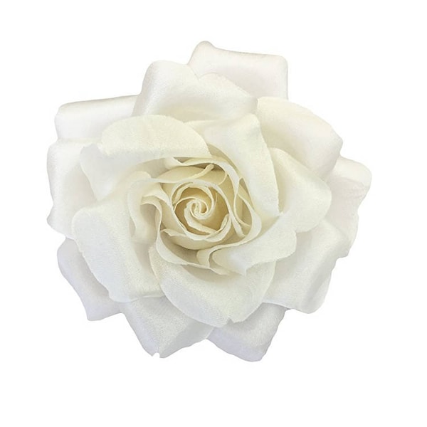 M&S Schmalberg 3.5" White Silk Rose Flower Brooch Pin - Made in USA