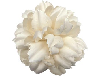 M&S Schmalberg 5" Modern Chrysanthemum (Mum) Ivory Silk Fabric Flower Brooch Pin Handmade in NYC
