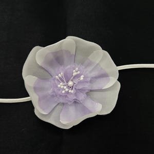 M&S Schmalberg 3.5&quot; Delicately Hand Dyed Silk Lavender and Ivory Flower Peony Choker Necklace - Made in USA