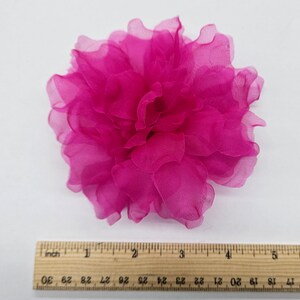 M&S Schmalberg 4.5 Vibrant Fuchsia Pink Flower Gardenia Flower Silk Organza Millinery Fabric Flower Brooch Pin image 2