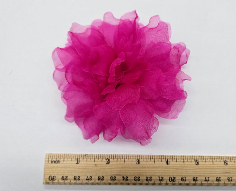 M&S Schmalberg 4.5 Vibrant Fuchsia Pink Flower Gardenia Flower Silk Organza Millinery Fabric Flower Brooch Pin image 2