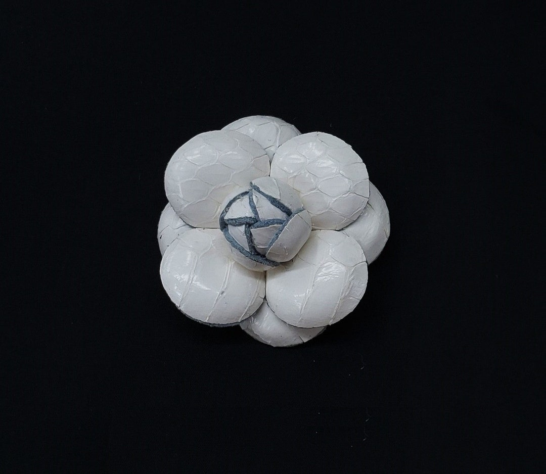 2" White Python Leather Lapel Pin. Camellia Flower Brooch Pin - Etsy