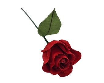 Valentine's Day Flowers - Red Rose Bud on Long Stem 100% Silk, Hand-Made in NYC