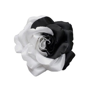 M&S Schmalberg 3.5&quot; Black and White Satin Rose Flower Brooch Pin - Made in USA