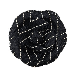 M&S Schmalberg 4" Black and White Wool Tweed Camellia Fabric Flower Brooch Pin