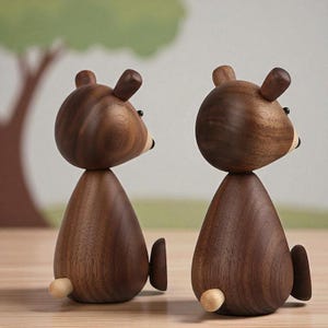 Wooden Brown Bear Figurine, Nordic Style Animal Decor, Handcrafted Bear Ornament for Home, Office, Nursery or Gift Crafts