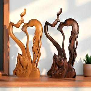 Eternal Love Wooden Sculpture, Couple Kissing Statue, Handcrafted Tabletop Love Art, Romantic Home Decor, Gift for Couples