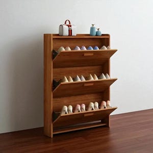 Wooden Shoe Cabinet Floor Type Multi-Layer Shoe Rack with Flip Cover Doorway Organizer for Entryway Home Storage