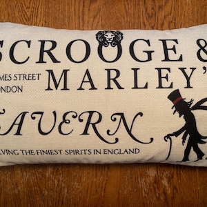 Christmas Rectangle Pillow Case &quot;Scrooge & Marley&#39;s Tavern&quot; by October Road Designs