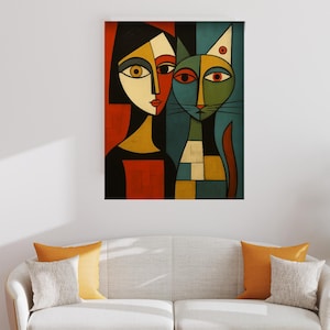 Abstract Cat Wall Art | Colorful Cubist Animal Paintings | Modern Cat Lover Gift | Whimsical Home Decor | Set of 8 Prints SVG and JPG