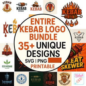 Kebab Logo Bundle | 35+ SVG PNG JPG Files | Food Truck Grill Branding Kit | Instant Download | Printable Logos for Kebab & Shawarma