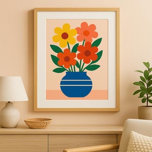 Printable Wall Art Bundle – Flower Fine Line Art & Minimal Flower Art – Trendy Botanical Prints with 5 Frame Styles – Boho  and Retro Floral
