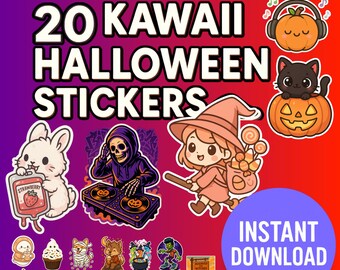 Ensemble PNG de cliparts Halloween kawaii | Fantôme, sorcière et chat mignons (téléchargement numérique)