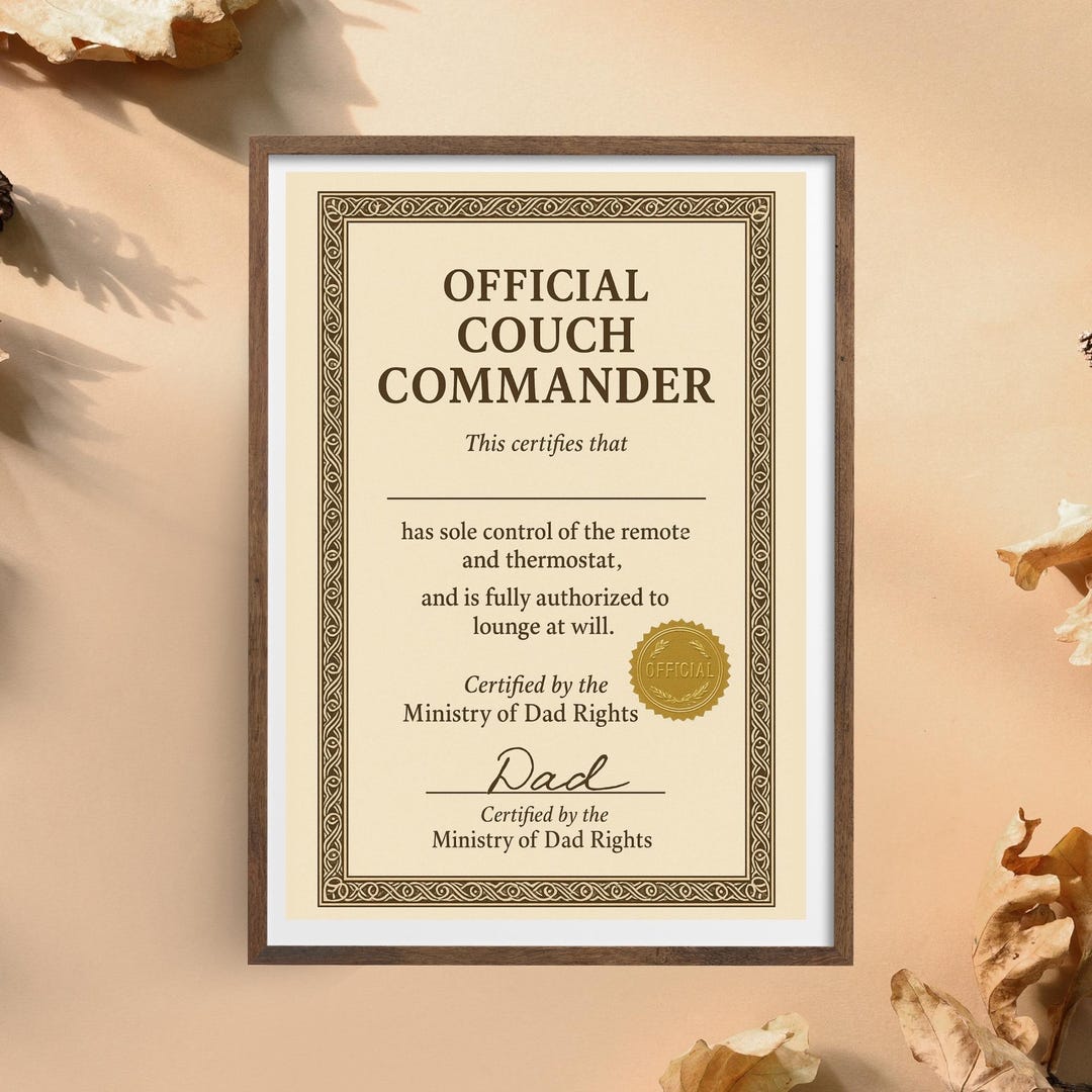 Couch Commander Certificate Funny Father's Day Gift (digital Download