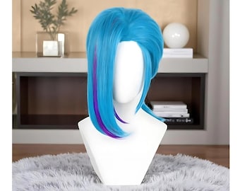 Jinx Cosplay Wig, Arcane Jinx Cosplay Wig, Short Blue Jinx Cosplay Wig, Anime Cosplay Wig, Short Heat-Resistant Hair, Perfect Cosplay gift