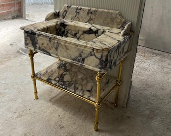 Custom Marble Sink Vanity – Natural Stone Sink with Marble Sink, Console Sink for Powder Room, Elegant Bathroom Design M3M029
