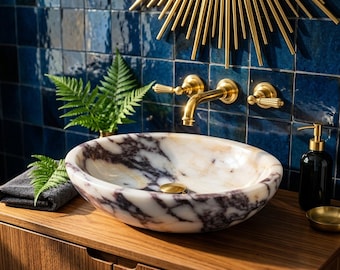 Handmade Calacatta Viola Bathroom Basin, Crafted in Limited Batches