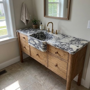 Solid Oak Floating Bathroom Vanity | Handmade White Oak Vanity | Custom Size Wall Mounted Bathroom Cabinet | Modern Oak Vanity
