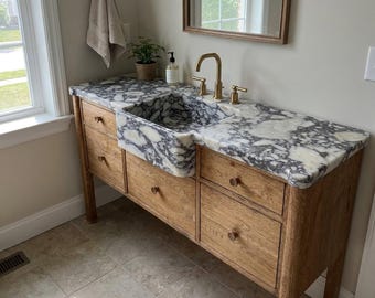Solid Oak Floating Bathroom Vanity | Handmade White Oak Vanity | Custom Size Wall Mounted Bathroom Cabinet | Modern Oak Vanity