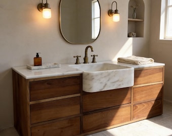 Custom Marble Sink Vanity – Natural Stone Sink and Console with Marble Sink Top, Bathroom Stone Sink for Interior Design and Vanity M6F21