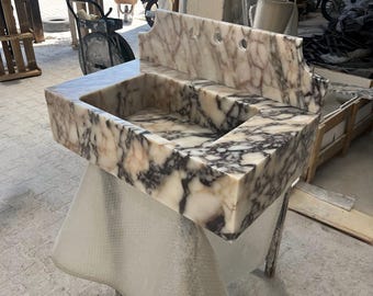 Aura Viola Marble Wall Mounted Sink – Luxury Natural Stone Bathroom Vanity, Floating Sink, Custom Marble Basin for Interior Design M6S013