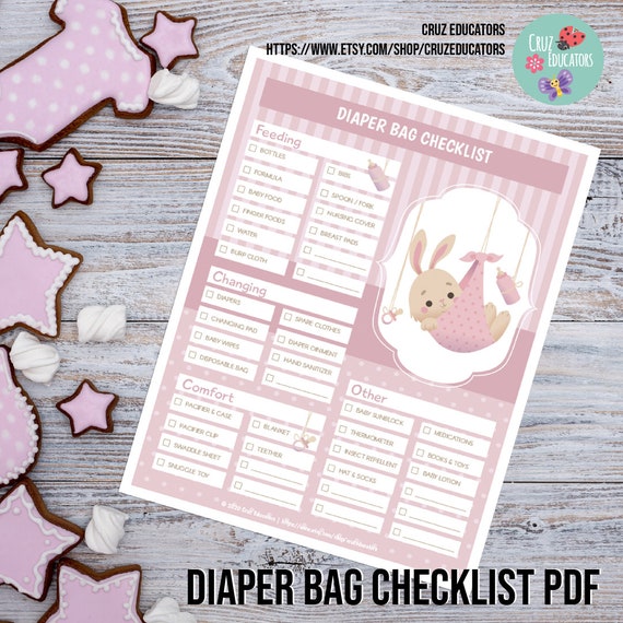 Diaper Bag Checklist  Pink Version