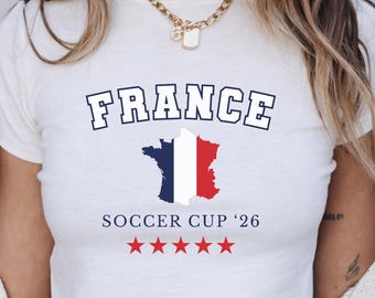 France Soccer Cup 2026 Baby Tee, French Flag Map Aesthetic Graphic Crop Top for Women