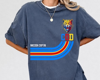 80s DR Congo T-Shirt with Leopard Mascot, Retro Soccer Cup 2026 Graphic Tee